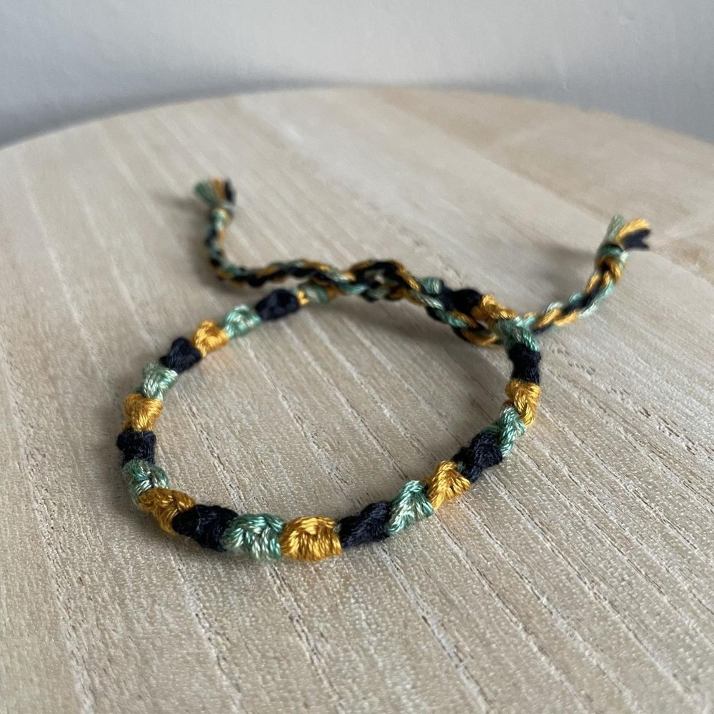 Linda Woven Friendship Bracelet OS Yellow Gold Women Embroidery Thread Tie